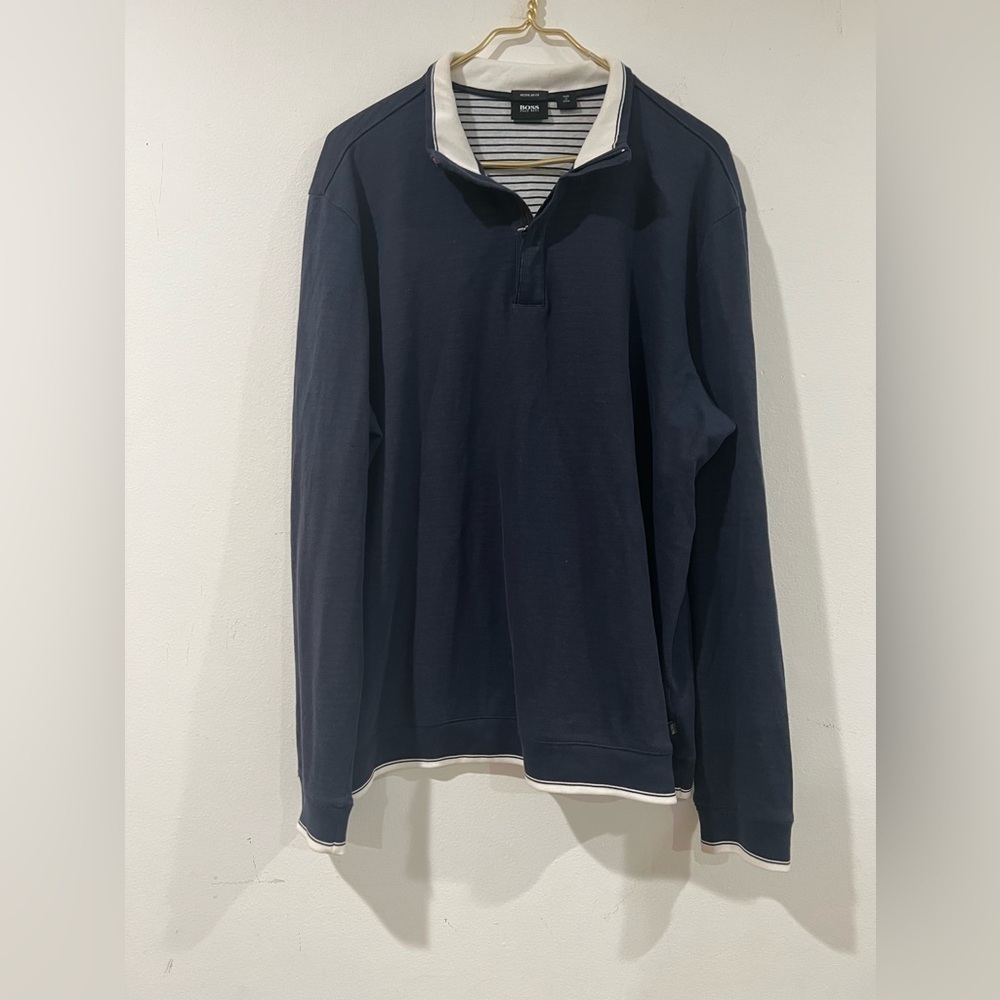 Hugo Boss Regular fit 1/4 zip sweatshirt navy blue size  2XX